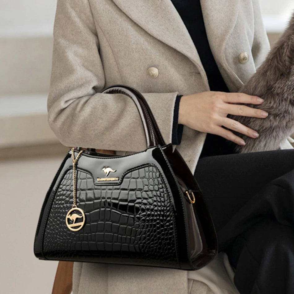 Luxury Patent Leather Handbags for Women Designer Crocodile Pattern Women's Shoulder Crossbody