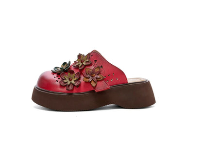5cm Cow Genuine Leather Flats Comfy Shoes Platform Wedge Appliques Flower Hook Hollow Elthnic Women Slipper Mary Jane Rubber beige / 35 red / 40 red / 39 beige / 35-red / 40-red / 39-red / 38-red / 37-red / 36-red / 35-beige / 40-beige / 39-beige / 38-beige / 37-beige / 36-