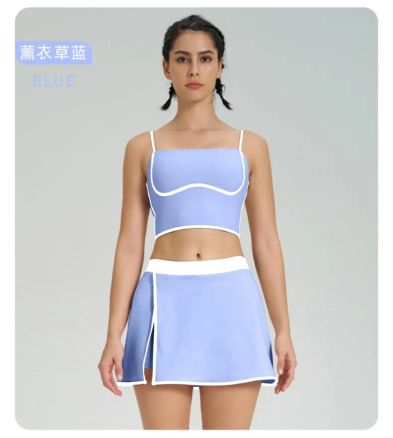 1/2PCS Yoga Set for Women Tennis Outfits Sports Bra Badminton Skirts Workout Sportswear Running Gym Wear Athletic Suits