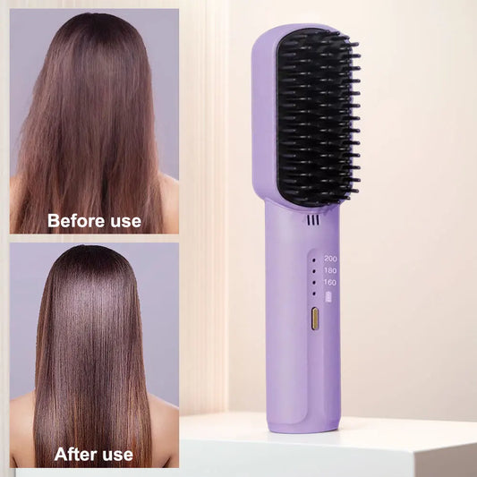 Cordless Electric Hot Comb Rechargeable Portable Straightening Brush Anti-Scald Hair Straightener Comb 3 Temp Settings for Women Pink / United States Black / United States 