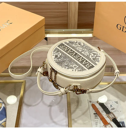 Light luxury brand embroidered small round bag designer high-end single shoulder crossbody bag