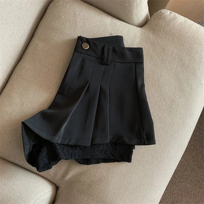 Women Black Gothic Y2k Pleated Shorts Skirt Vintage Mini Skirt Harajuku Korean Elegant Skirts Aesthetic Emo 2000s Clothes Summer
