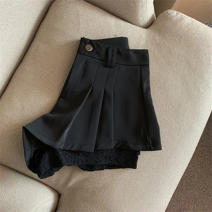 Women Black Gothic Y2k Pleated Shorts Skirt Vintage Mini Skirt Harajuku Korean Elegant Skirts Aesthetic Emo 2000s Clothes Summer
