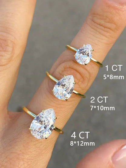 925 Sterling Silver 1-4 CT Simple Sparkling Pear Shape Zircon Ring For Women Engagement Wedding Luxury High Quality Fine Jewelry