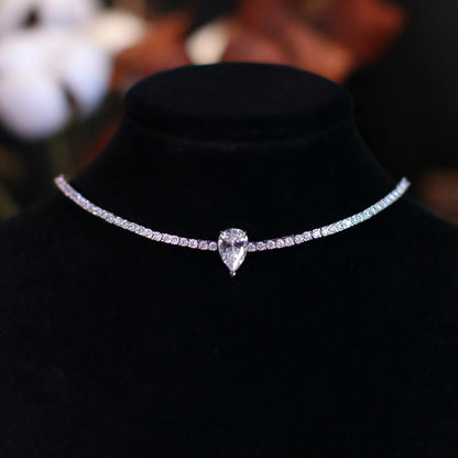 All Moissanite Tennis Necklace with Solitaire Waterdrop Diamond Riviera Necklace for Women 925 Sterling Silver Adjustable Choker
