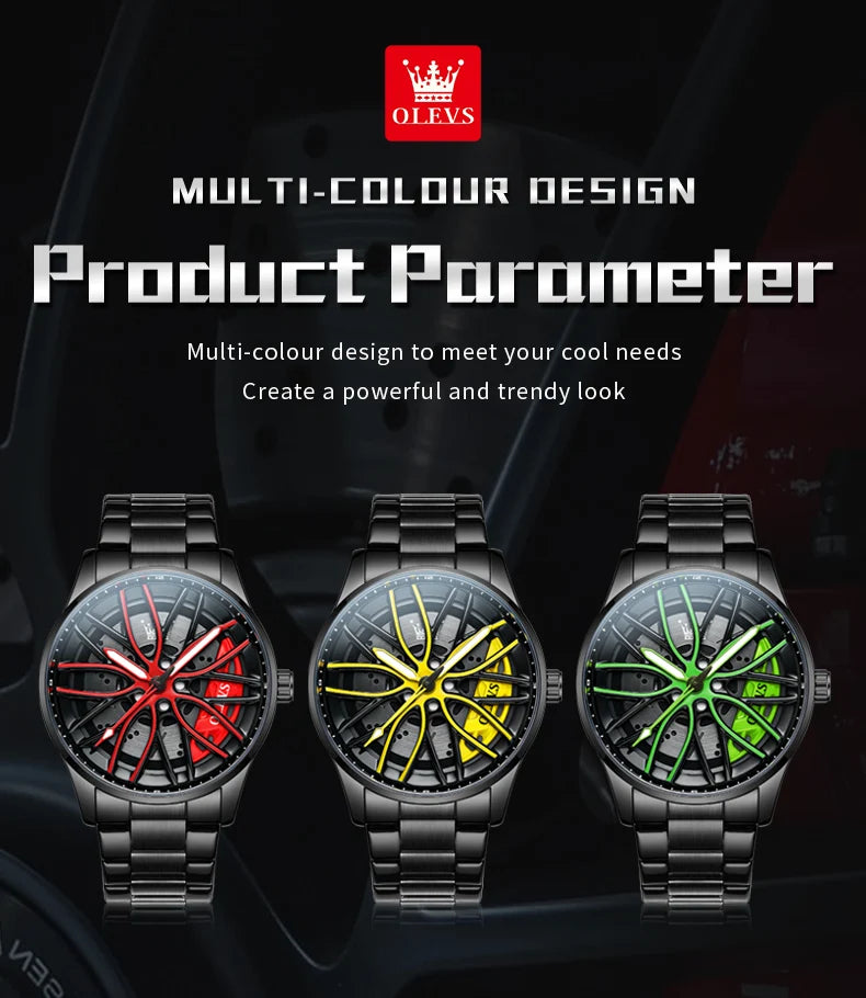 Mens Watch Original Rotatable Wheel Hub Dial Fashion Trend Quartz Watch Waterproof Luminous