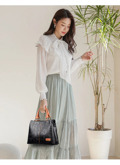 2-layer pockets Letter Printing Luxury Handbags Women Leather Bags Vintage Ladies Shoulder Crossbody Bags for Women Tote Bag