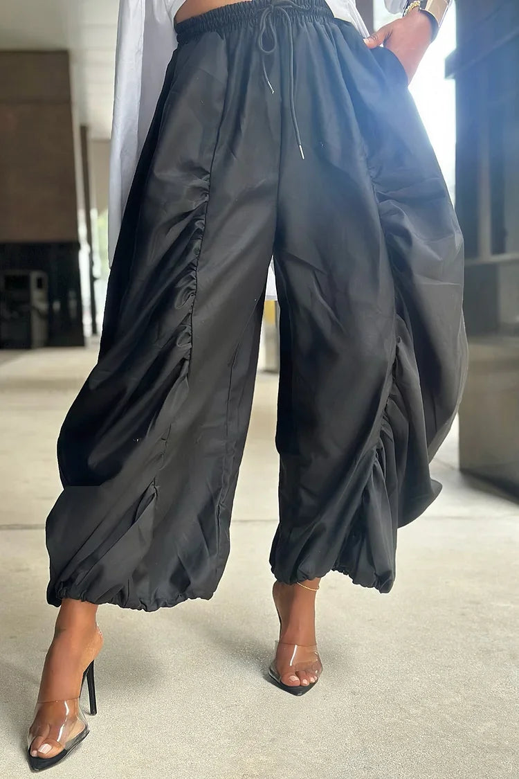 Ruched Drawstring Pants Harajuku Elastic Waist Loose Cargo Pant Casual