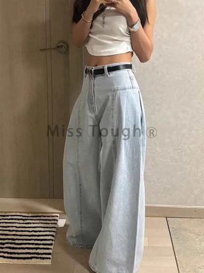 Wash Wide Leg Jeans Women Loose Pant High Waist Slimming Straight Trouser