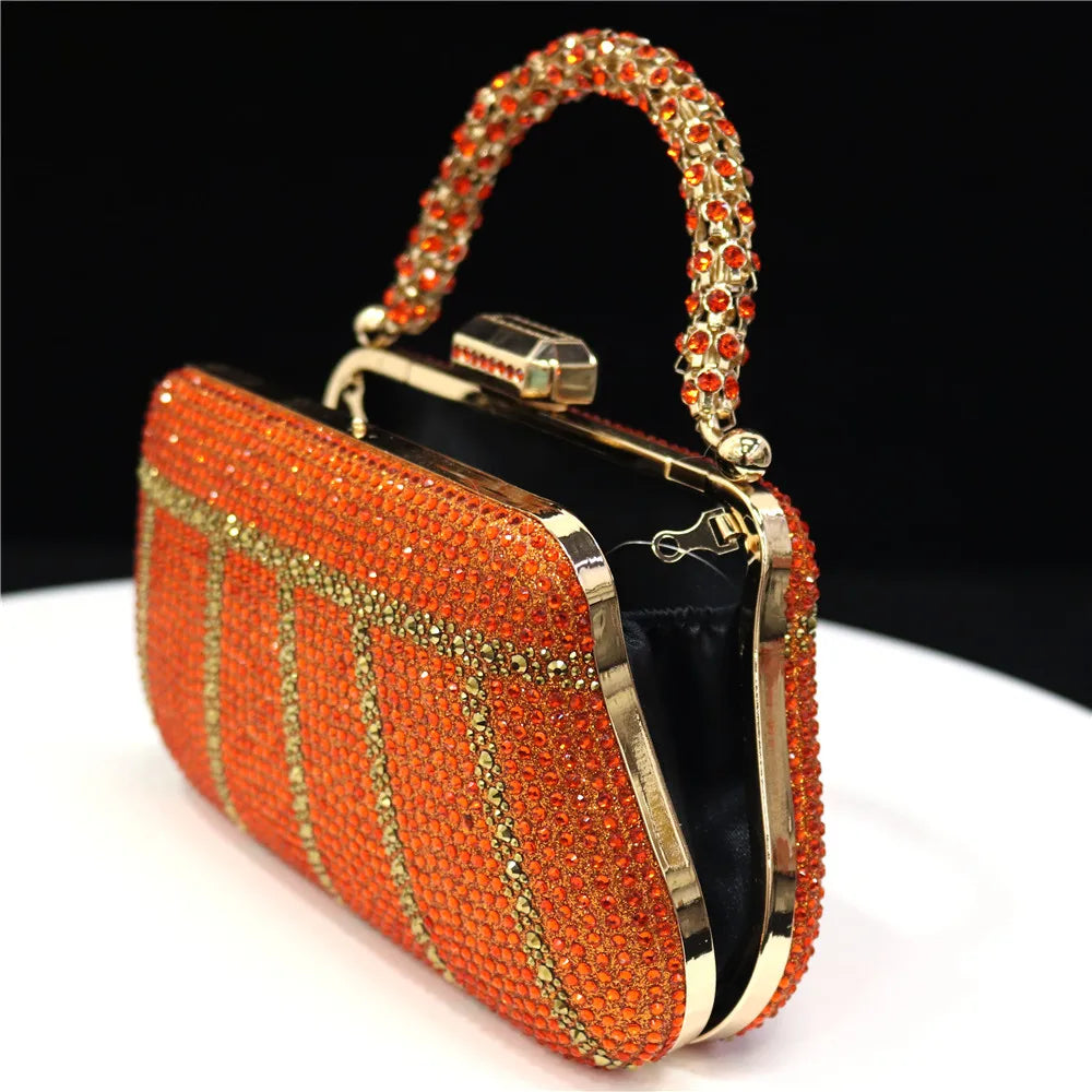 Exquisite Evening Bag With Diamond Design Fashion Handle Clutch Rhinestone Embellished Long Chain Bag
