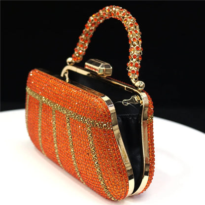Exquisite Evening Bag With Diamond Design Fashion Handle Clutch Rhinestone Embellished Long Chain Bag