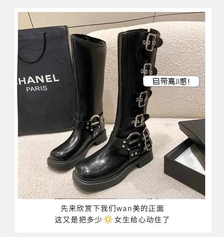 Lady Boots Women's Rubber  Luxury Designer Square Toe Winter Footwear Boots
