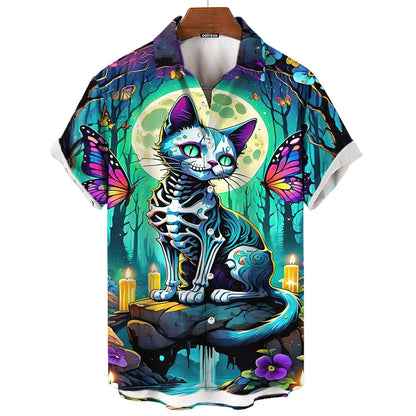 Day Of The Dead Shirt Skull Men's Shirts Skull Face 3d Print Short Sleeve Retro Loose