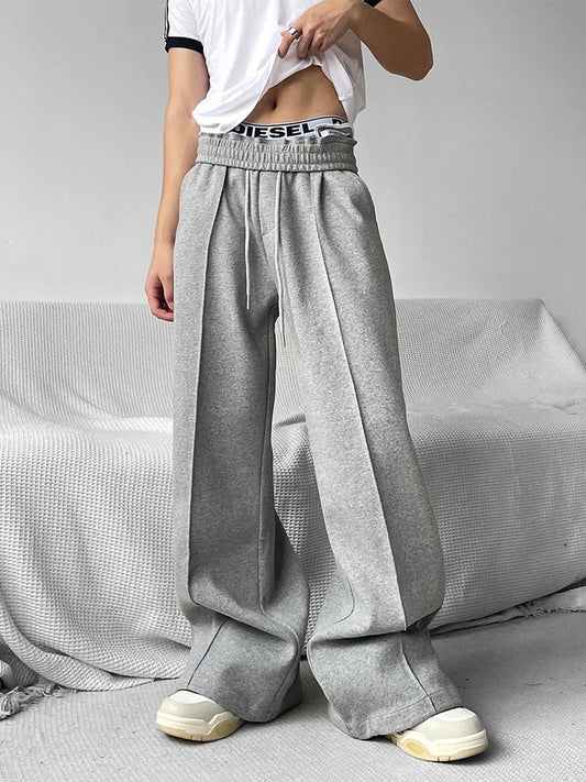 Y2k Vintage Wide leg Flared Sweatpants Men Straight Long Casual Heavy Duty Pants
