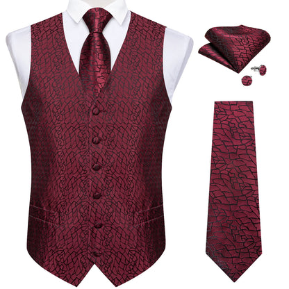 Luxury Paisley Men's Suit Vest Black Pink Red Wedding Prom Tuxedo Waistcoat Necktie Handkerchief Cufflink Sleeveless Jacket Vest