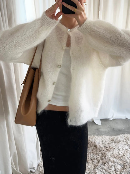 Ladies V-Neck Button Up Cardigan Cozy Lightweight Knit Sweater with Pockets