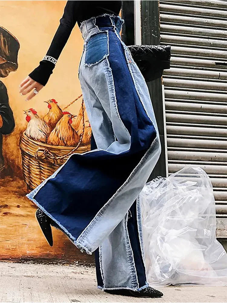 Women High Waist Jeans Patwork Denim Pants Casual Colorblock Patchwork Raw Trim Wide Leg Blue / XXXL / CHINA Blue / XXL / CHINA Blue / 4XL / CHINA Blue / XXXL / CHINA-Blue / XXL / CHINA-Blue / 4XL / CHINA-Blue / M / CHINA-Blue / XL / CHINA-Blue / L / CHINA-