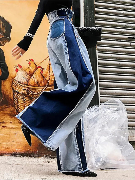 Women High Waist Jeans Patwork Denim Pants Casual Colorblock Patchwork Raw Trim Wide Leg Blue / XXXL / CHINA Blue / XXL / CHINA Blue / 4XL / CHINA Blue / XXXL / CHINA-Blue / XXL / CHINA-Blue / 4XL / CHINA-Blue / M / CHINA-Blue / XL / CHINA-Blue / L / CHINA-