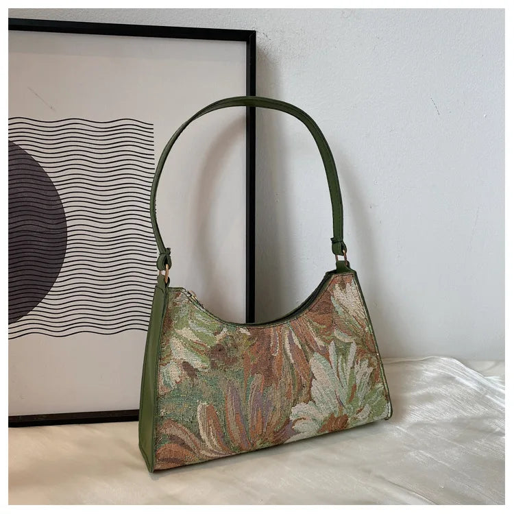 Women's Underarm Bags Autumn 2023 Trendy New Oil Painting Shoulder Bag Cute Simple Handbags and Purses Female Travel Small Totes