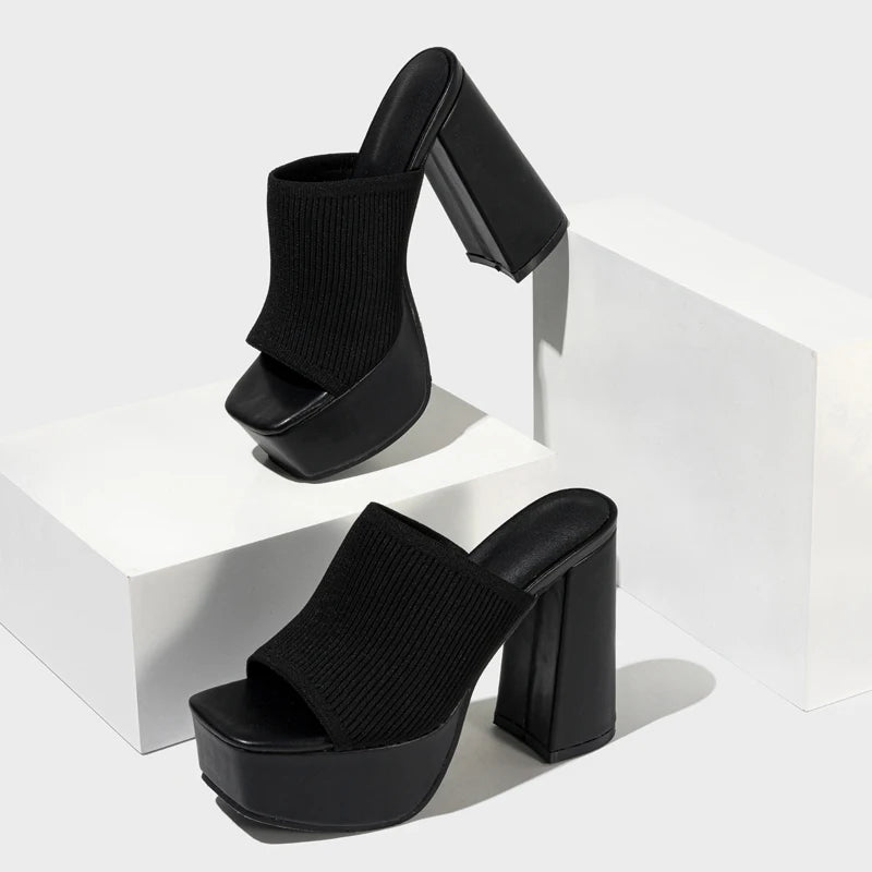 Platform Rome Shallow Thick Bottom Peep Toe Thin Heels Women Sandals Slip-On