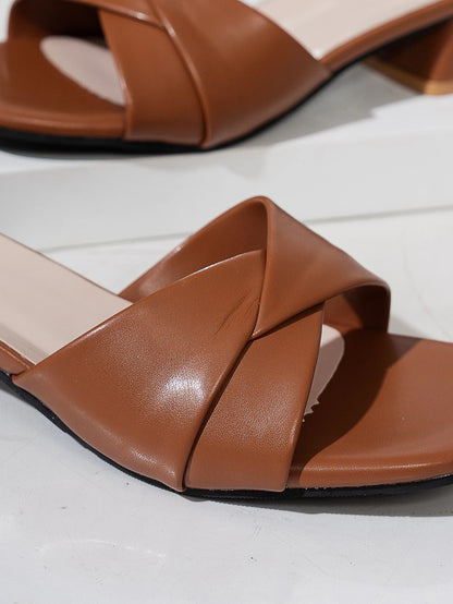 Fashion Open Toe Solid Color Surface Versatile Candy Color Square Heel Slippers Women's Sandals