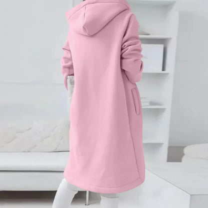Autumn Women Long Hoodies Coat Zip Up Solid Hooded Casual Pockets Long Jackets