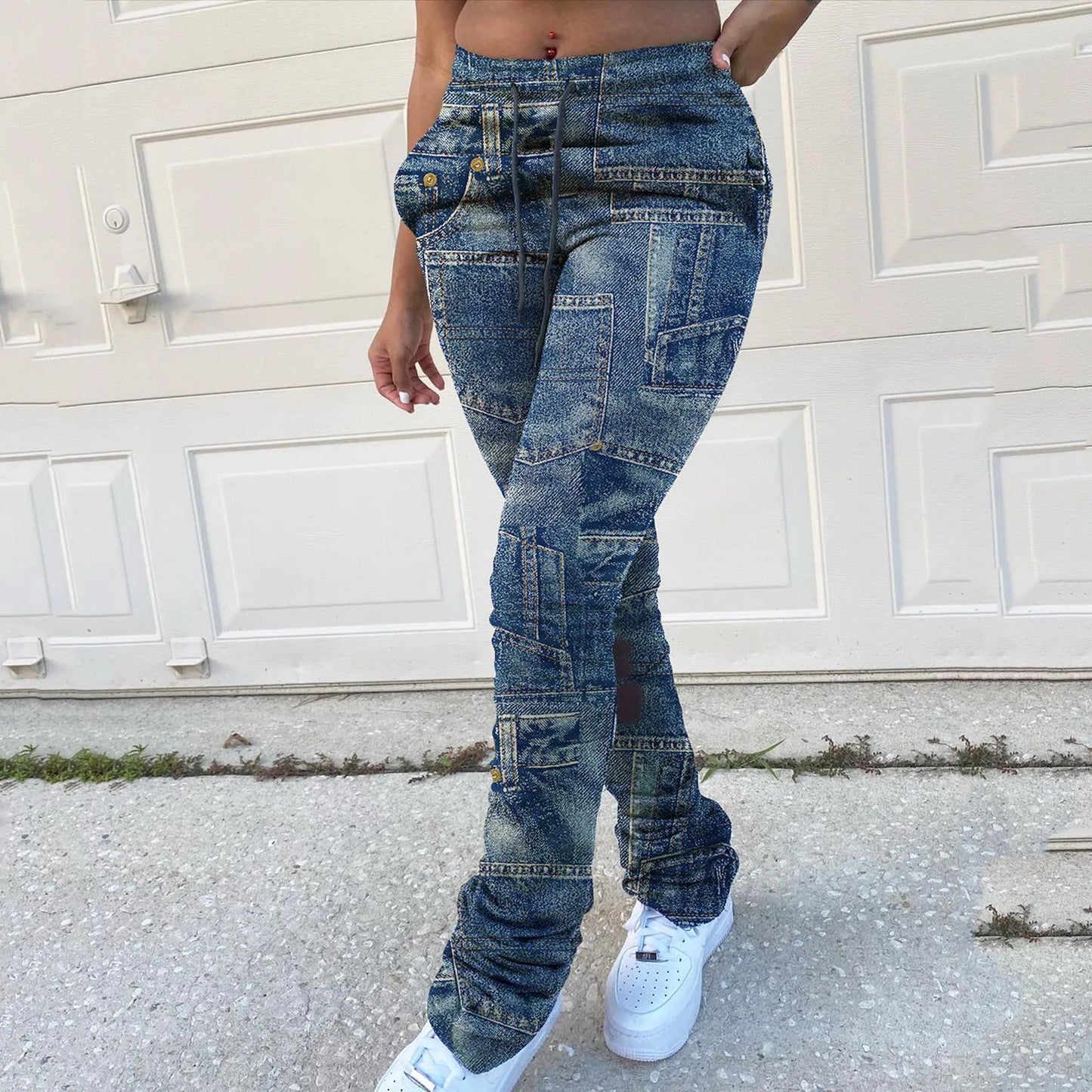 Cargo Casual Jeans Print Long Pocket Pant Wide Pants Women