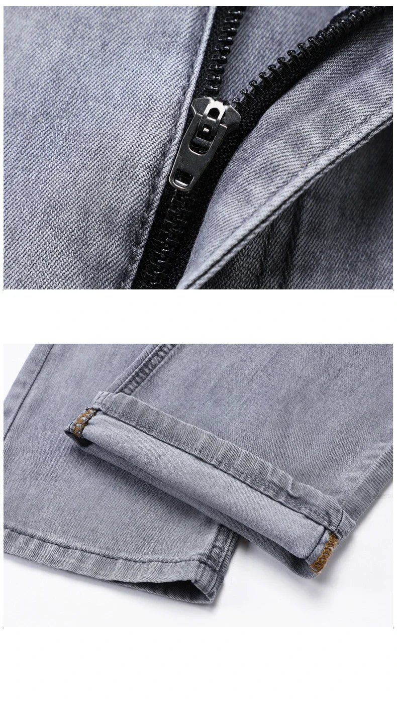 Men's Elastic Cotton Jeans Fashion Gray Comfortable Casual Pants