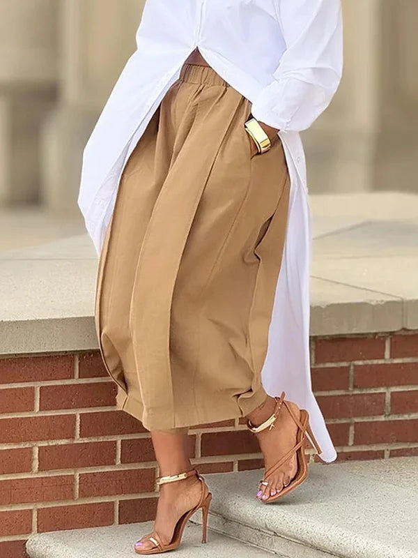 Women's Solid Color Cotton Blend Cropped Pants Casual Loose High-Waisted Wide Leg Trousers