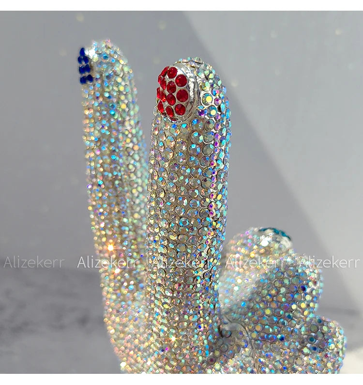 Victory Hand Shaped Diamond Evening Luxury Designer Unique Stylish Rhinestone Purse