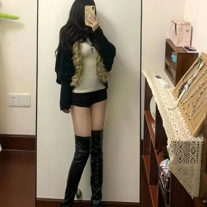 Black Furry Loose Cardigan Fashion Cardigan Millennial Harajuku Style Y2k Hot Girl Cardigan