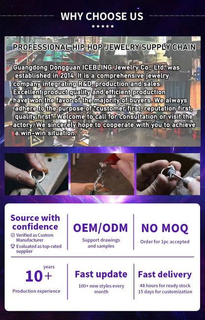 ICEBLING Iced Out Moissanite Tennis Chain Men Women Hip Hop Jewelry 925 Silver VVS Necklace with GRA Certificate