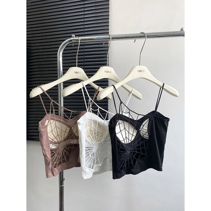 Women Black Hollow Out Crop Top Vintage Y2k Camisole Corset Top Sleeveless Off Shoulder Vest 90s Tank Tops 2000s Clothes Summer