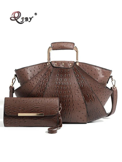 Large Capacity Leather Purse Metal Top Handle Handbags Crossbody Large Tote Bag