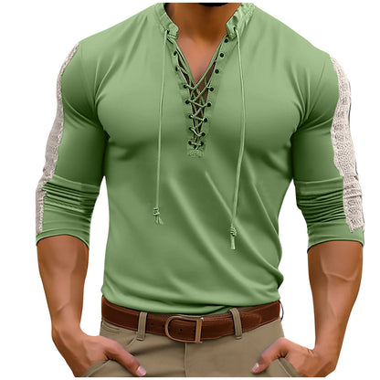 Mens Simple Leisure Button Pullover Long Sleeved T Shirt Casual