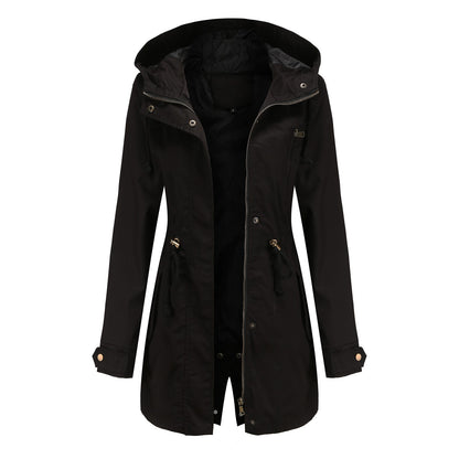 Women Jacket Windproof Windbreaker Trench Coats Female Hooded Drawstring Long