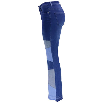 Women Flare Jeans Casual Pants Pannelled Collision High Waist Fit Female High Quality