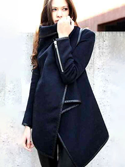 Women's Asymmetric High Neck Jacket Long Sleeves Casual Chic Coats For Office & Streetwear