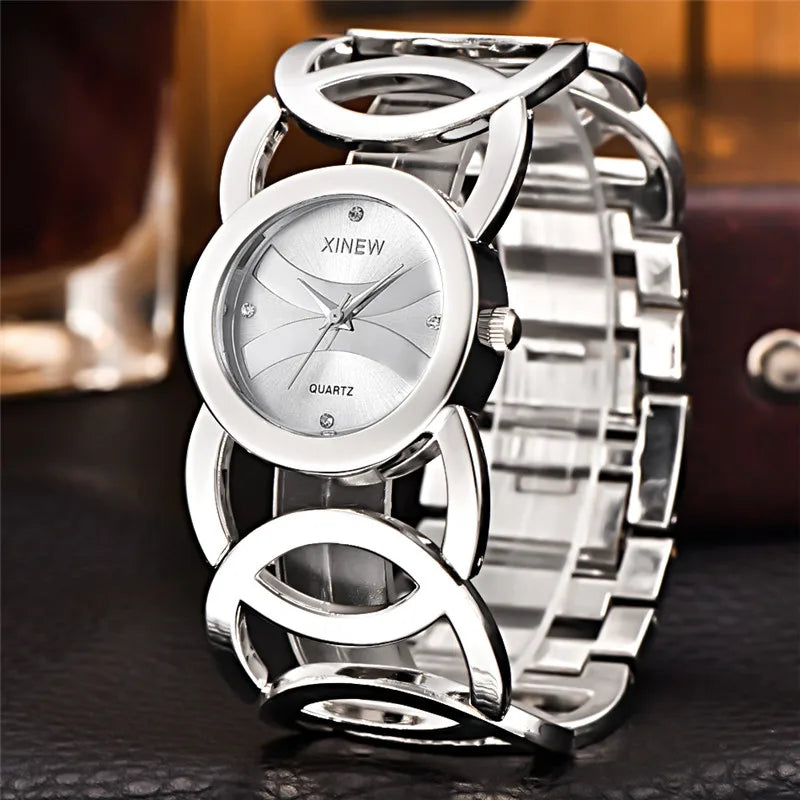 Ladies Casual Golden Luxury Quartz Bracelets Watch