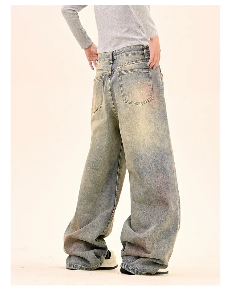American Fashion Tie-Dye Graffiti Straight Leg Wide Jeans Straight Leg Loose Jeans Hip-hop Street Baggy Jeans