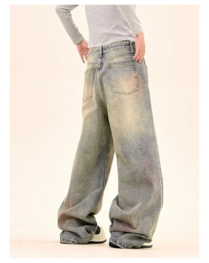 American Fashion Tie-Dye Graffiti Straight Leg Wide Jeans Straight Leg Loose Jeans Hip-hop Street Baggy Jeans