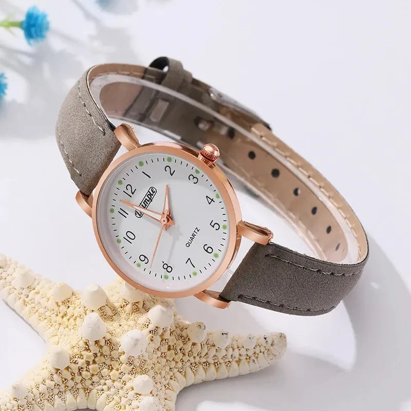 6Pcs Sets Luxury White Leather Analog Ladies Quartz Wrist Watch Butterfly Design Earring Bracelet Necklace