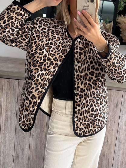 Women s Leopard Print Puffer Jacket with Hood and Faux Fur Lining Stylish Winter Coat Warm Outerwear Zip Up Parka