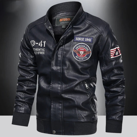 Men's Motorcycle Suit Leather jacket Color collar pilot casual PU leather jacket