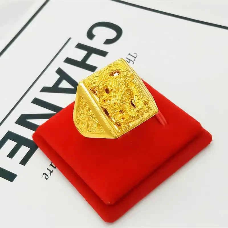 Elegant AU999 men's ring 24K real gold dragon ring domineering opening ring elegant fashionable temperament men's ring