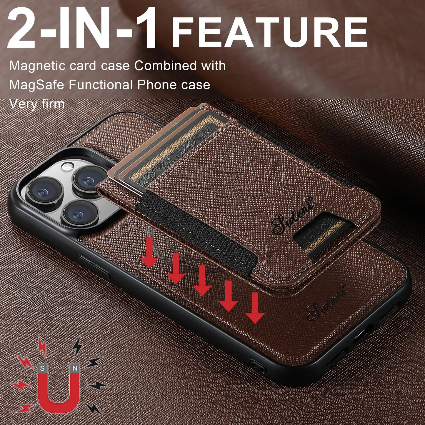 Luxury Leather Magnetic 2-in-1 Card Holder Wallet Phone Case Support Wireless Charging for iPhone 16Pro Max 15Plus 14 13 12