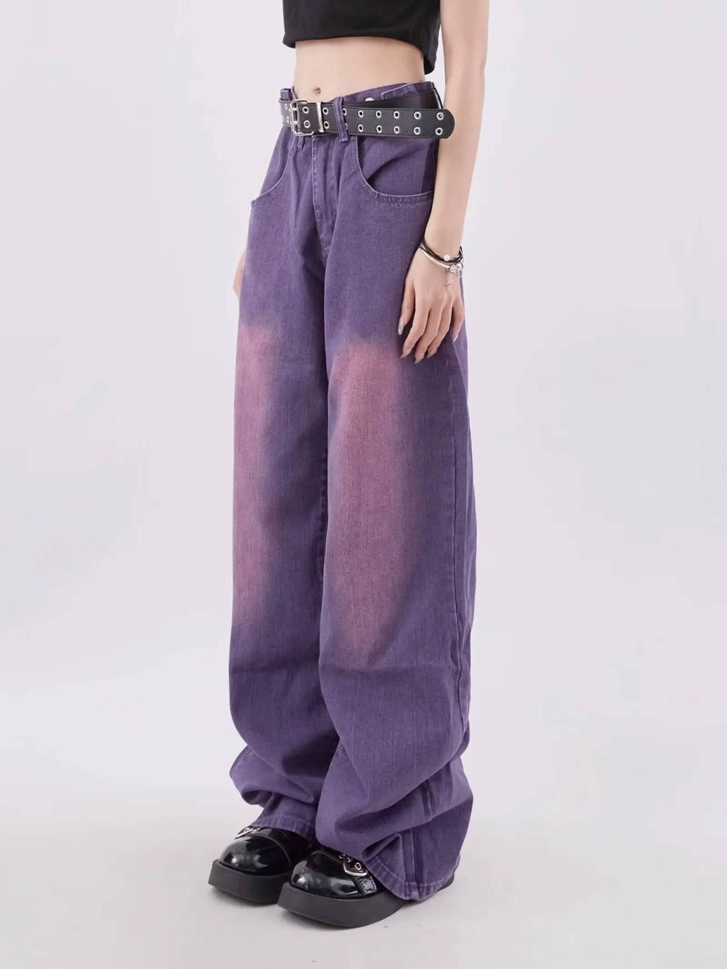 Women's Purple Baggy Jeans Harajuku Aesthetic Y2k Oversize Denim Trousers High Waist Cowboy Pants Vintage 2000s Trashy Clothes