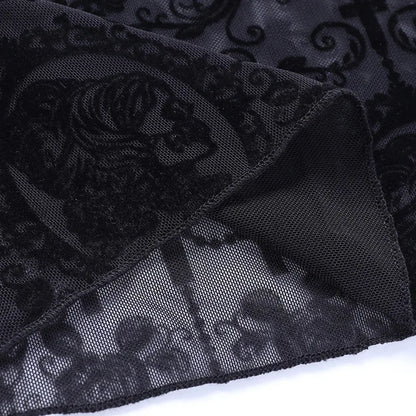 Goth Dark Gothic Flare Pants Grunge See Through Mesh High Waist Women