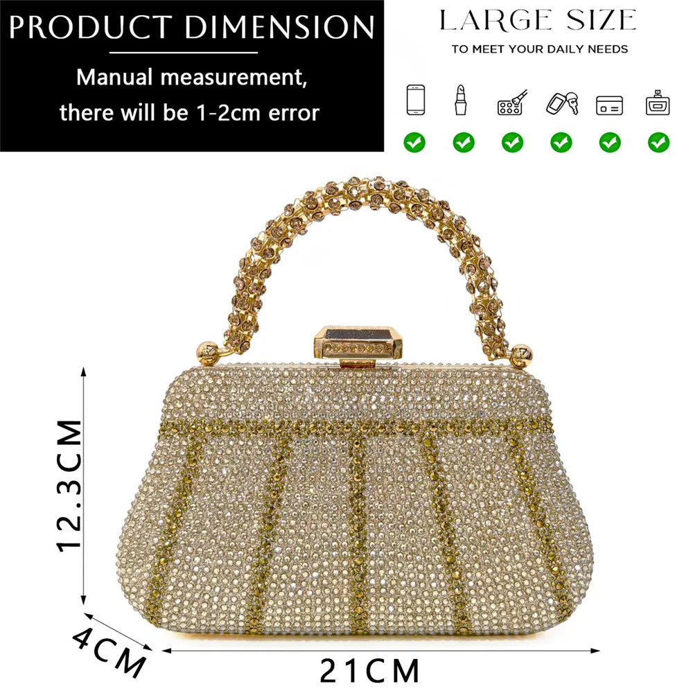 Exquisite Evening Bag With Diamond Design Fashion Handle Clutch Rhinestone Embellished Long Chain Bag