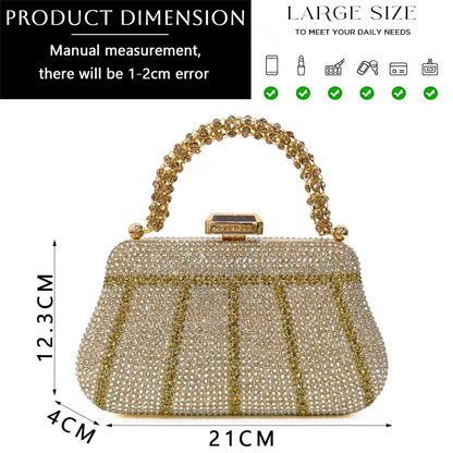 Exquisite Evening Bag With Diamond Design Fashion Handle Clutch Rhinestone Embellished Long Chain Bag